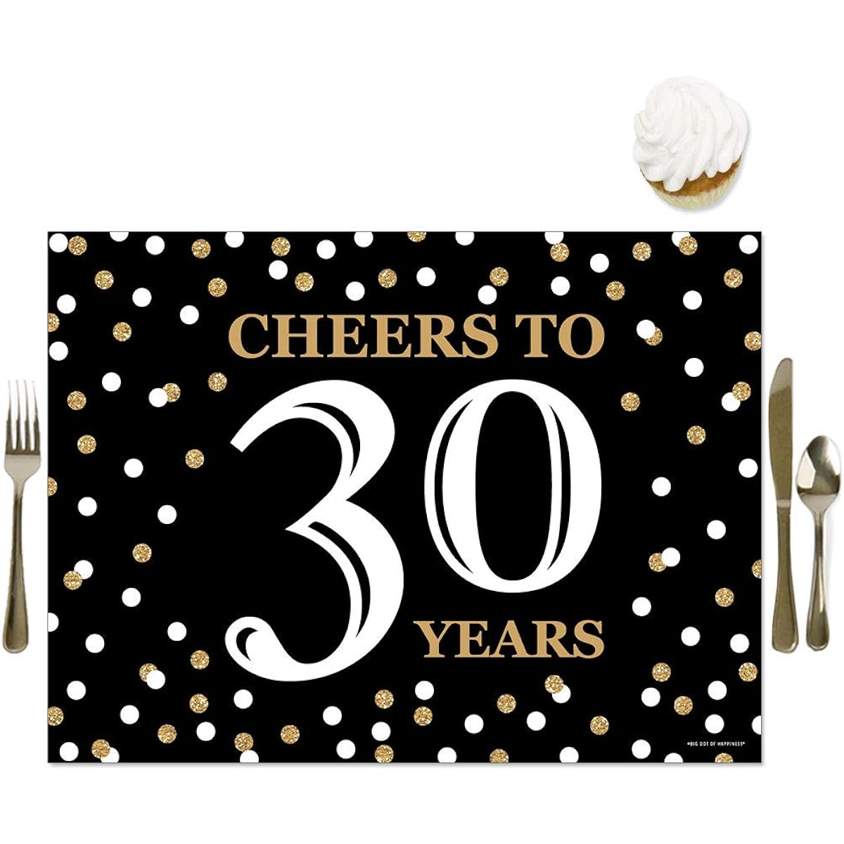 Adult 30th Birthday - Gold - Birthday Party Placemats - Set of 12