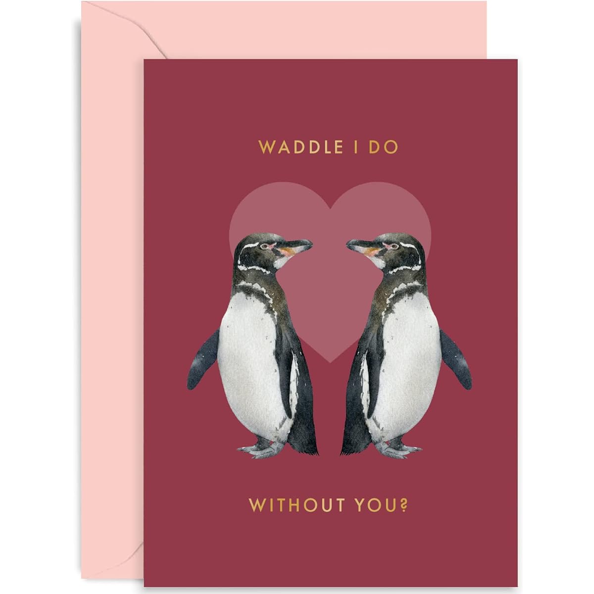 Old English Co. Penguin Wedding Anniversary Card for Husband and Wife - Cute Romantic Valentine's Day Card for Boyfriend Girlfriend Partner - Waddle I Do Without You | Blank Inside, Envelope Included