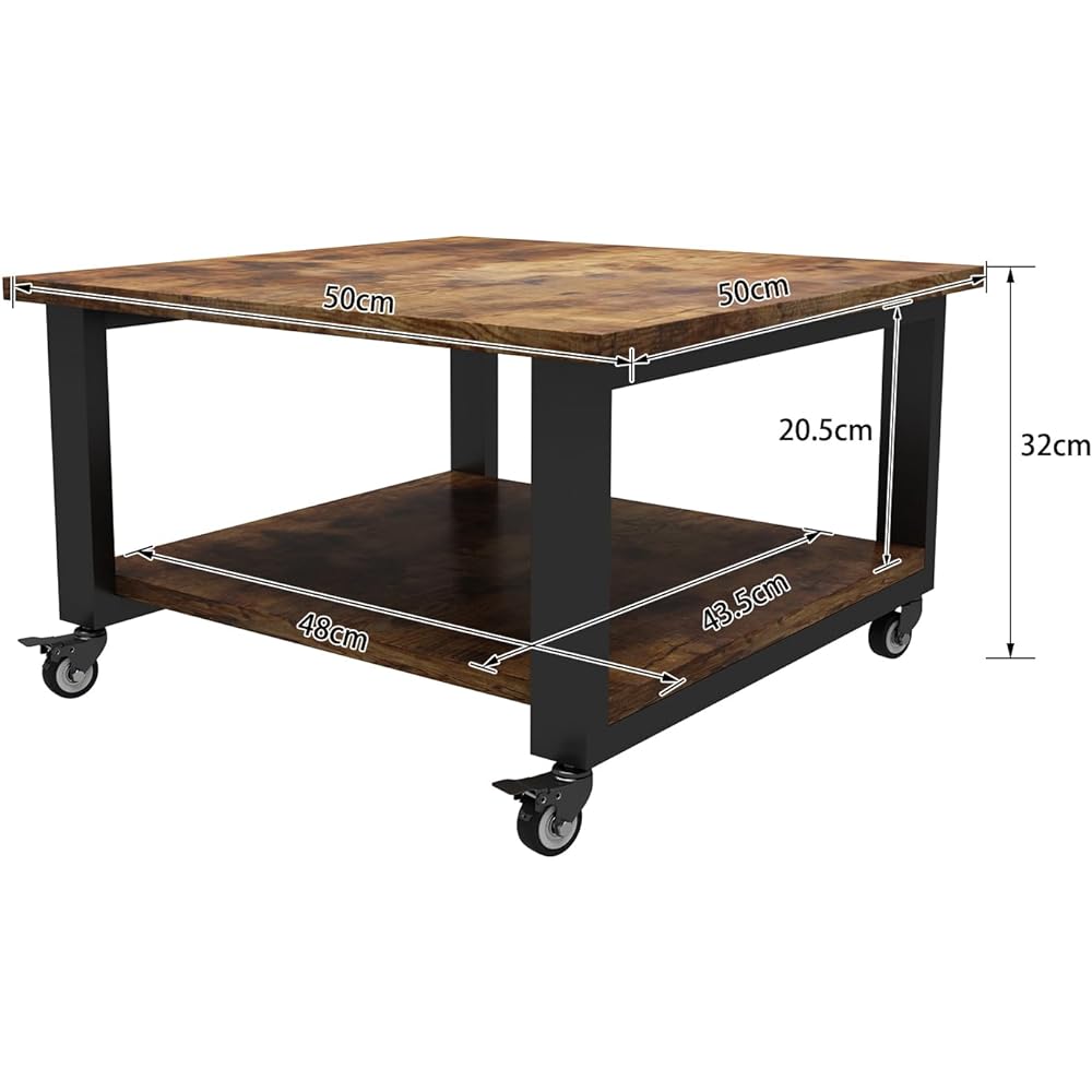 PUNCIA 2 Tier Printer Stand Width 50cm Depth 50cm Height 32cm Wagon with Casters Printer Rack Storage Shelf Large Printer Stand Space Saving Printer Shelf Under Desk Storage Wooden Rack Easy to Install 75kg High Load Capacity for Office/Home Use