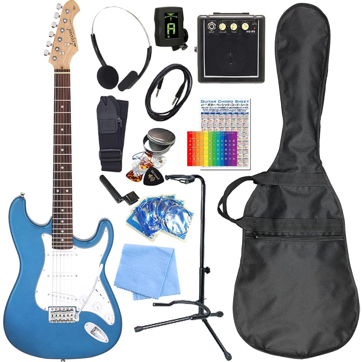 Electric guitar beginner set Stratocaster type mini amp 15-piece set Legend LST-Z MBL [98765]