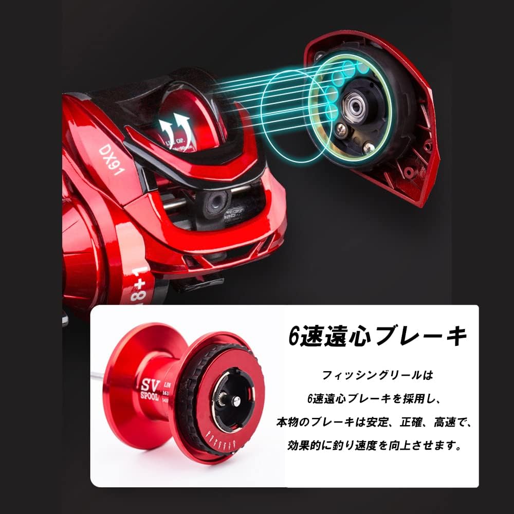 Fishing Reel Bait Octopus Fishing Casting Fishing Reel Black Red 6 Gear Centrifugal Magnetic Dual Brake Fishing 18 + 1 Bearing Right Hand (1 Piece)