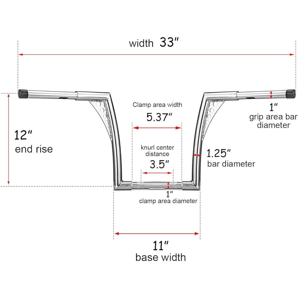 WSays 12" Rise Ape Hanger Handlebar Diameter 1-1/4" Handlebar Chrome Harley Dyna Softail Sportster XL 883 1200 & 1994-2023 Road King Models & 1998-2013 Road Glide