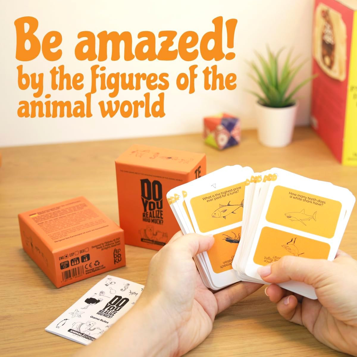 Flipboku Dou You Realize How Much? The Animal Edition - 200 questions and answers about the incredible numbers of the animal kingdom - A fun card game that's super easy to play For families, adults & kids
