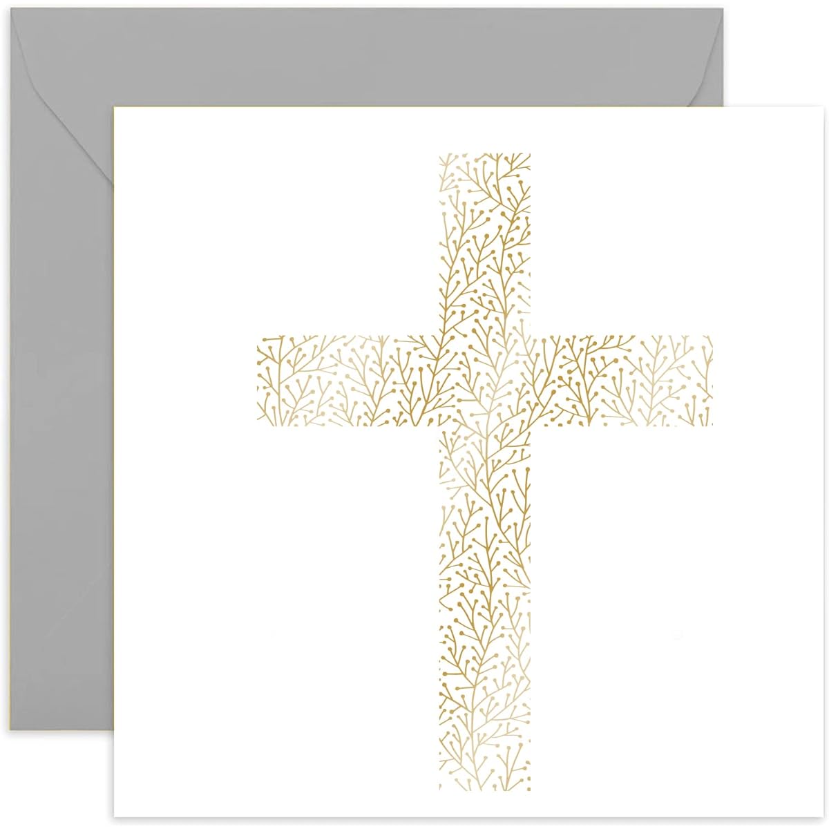 Old English Co. Floral Easter Faith Religious Card - Gold Foil Botanical Leaf Greeting Card for Him or Her | Christening for Boy or Girl | Blank Inside & Envelope Included