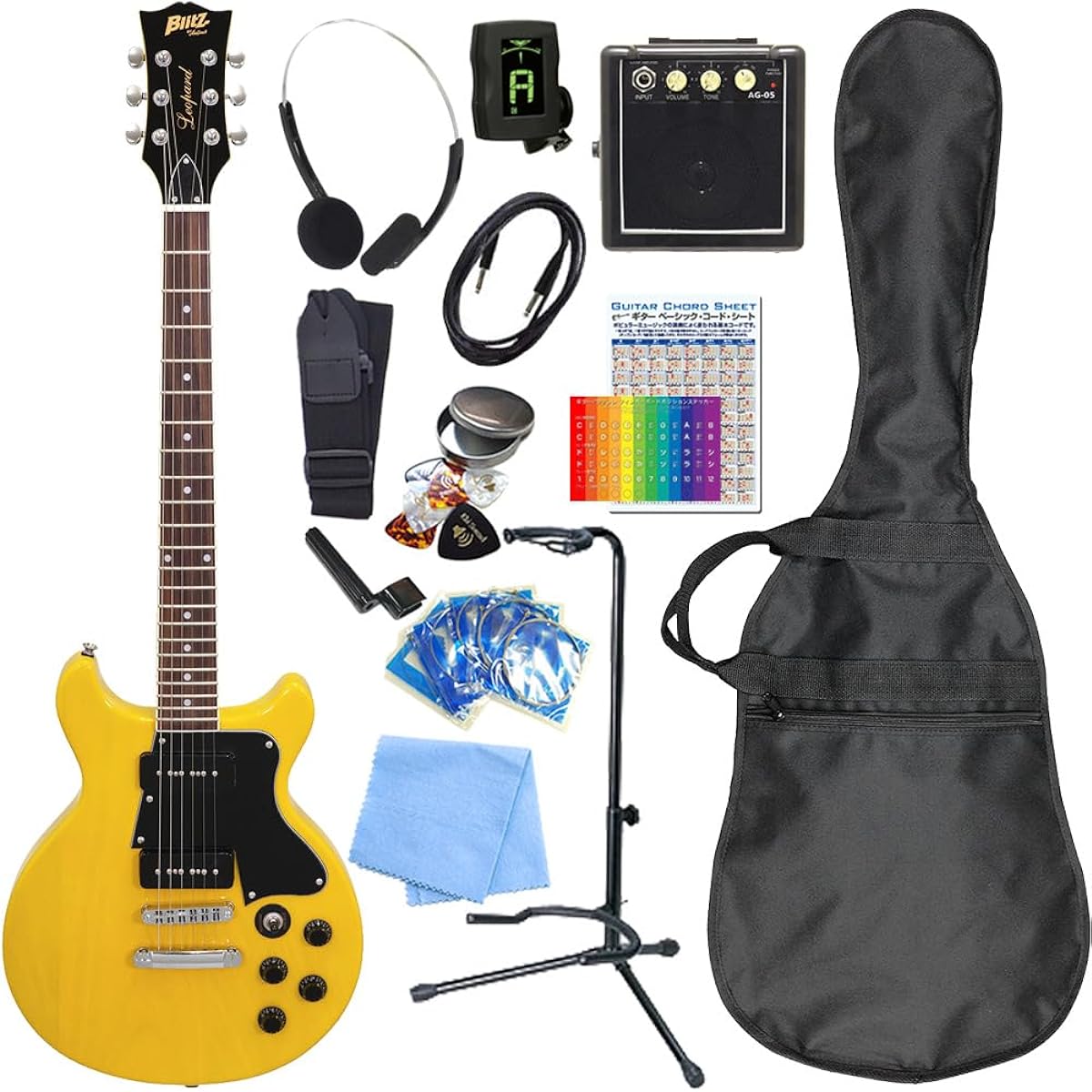 Electric guitar beginner set Les Paul Special type with mini amp 15-piece set Blitz BLP-SPL DC YL [98765]