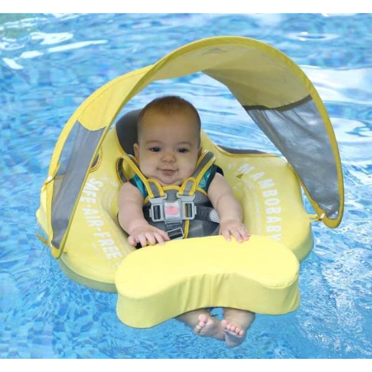 HECCEI Baby Swim Float with Canopy Non-Inflatable Plain Baby Float Upgraded Soft Skin-Friendly Fabric Material Toddler Float for Boys and Girls Toddler Pink 0011