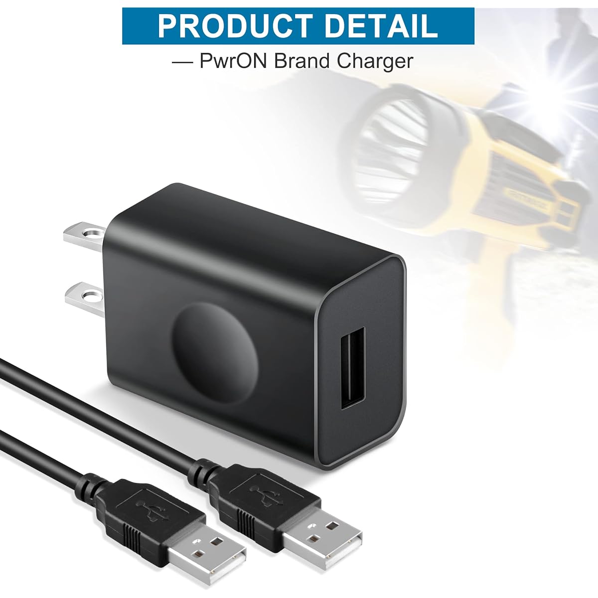 PwrON 5V USB Adapter for Stanley Fatmax Spotlight Charger Stanley SL10LEDS SL10LEDSL TL450 TL600 SS4LS Flashlight Power Cord