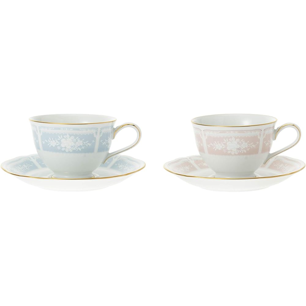 Noritake Cup & Saucer (color-changing pair set) (for coffee and tea) 220cc Lacewood Gold 2 people Blue/Pink Fine Porcelain Y6578A/1507-14