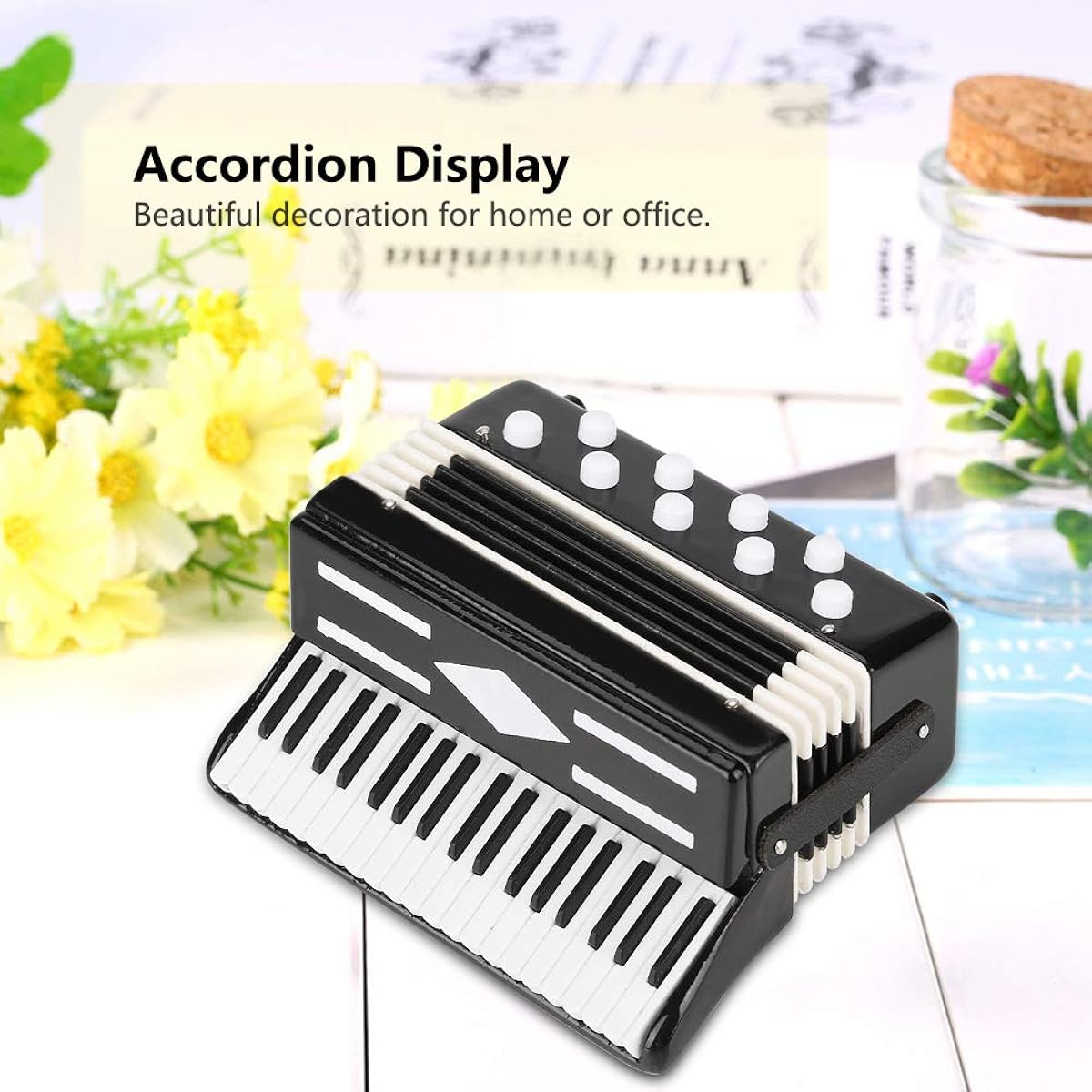 Walfront Tabletop Accordion Model Miniature Replica with Delicate Box, Exquisite Mini Accordion Model Musical Instrument Decoration Ornament Musical Gift