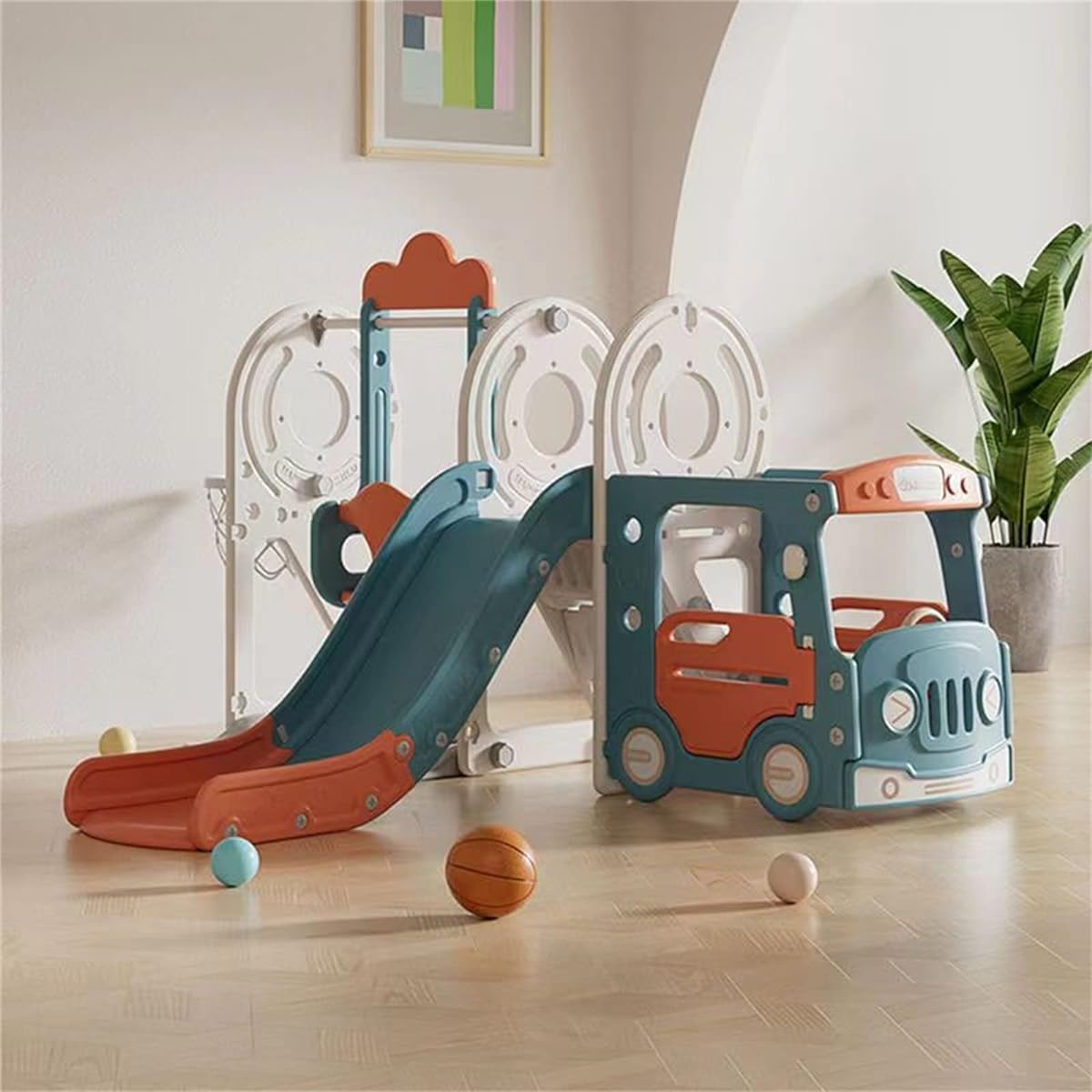 g, Adjustable in Two Levels, Indoor Playground Equipment, Large Playground Equipment, Playground Equipment, Outdoor, Indoor, Home Use, Load Capacity: 55kg, Easy to Store, Slide, Toy, Toddler, Child, Birthday, Celebration, Present, Christmas Present (Red)