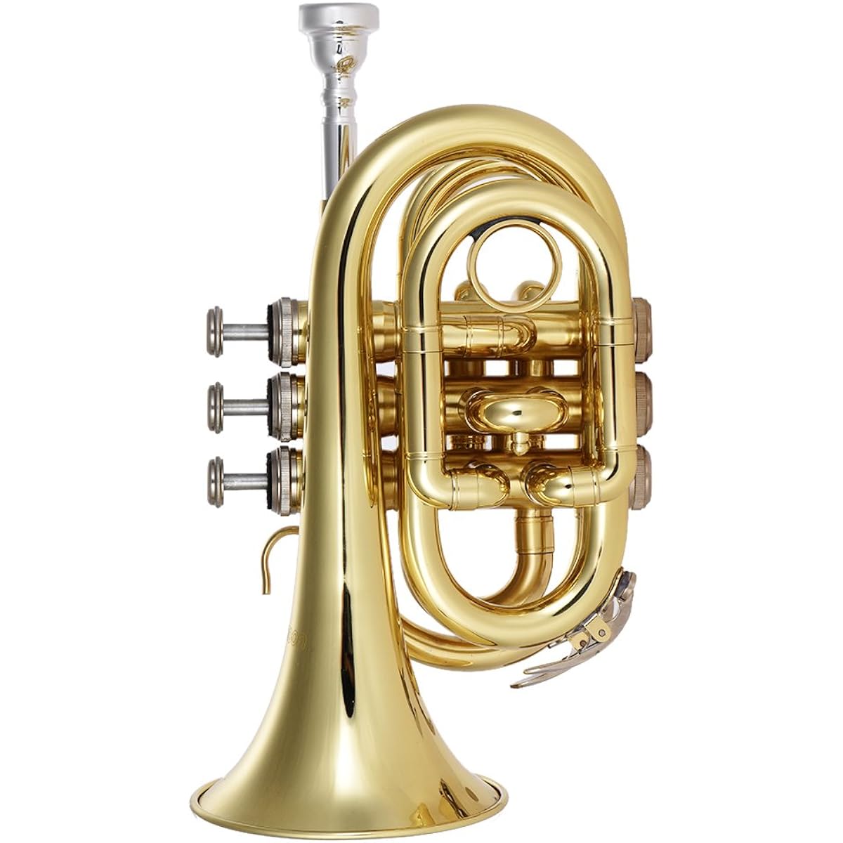 Juspins Mini Pocket Trumpet Bb Flat Brass Instrument with Mouthpiece Glove and Cleaning Cloth Carrying Case