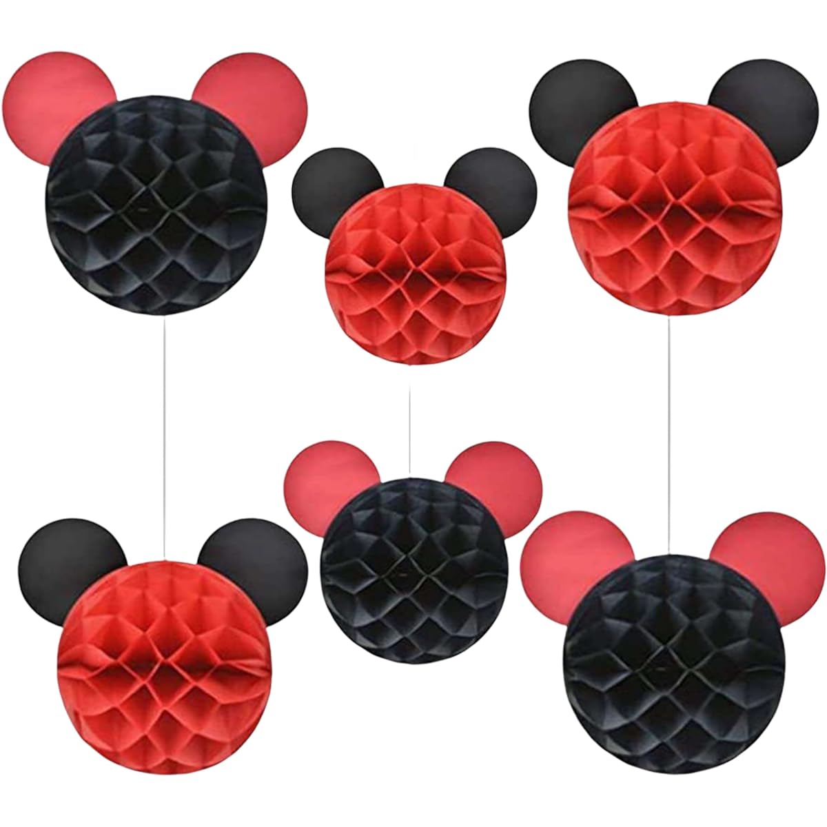 Mickey Birthday Party Decorations - Mickey Inspired Honeycomb Hanging Mouse Ears - Cartoon Mouse Birthday Decorations - 6 Mickey Honeycomb Balls Jolly Jon (Honeycomb Only)