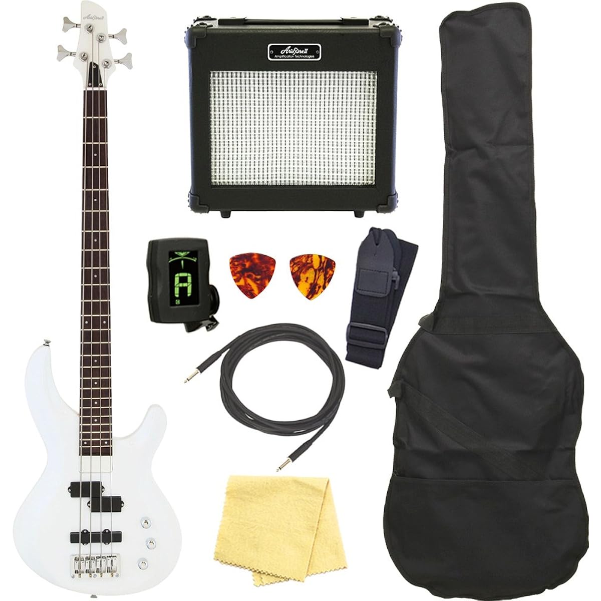 Bass Beginner's Aria Pro II Aria Pro IGB-STD PWH 8-piece Basic Set