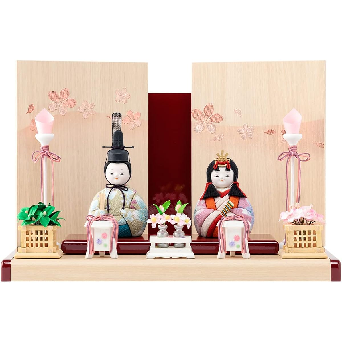 Purifua Hina Doll Compact Wood-grained Prince and Princess Decoration Wood style -Golden Dancing Cherry Blossoms- Moesho