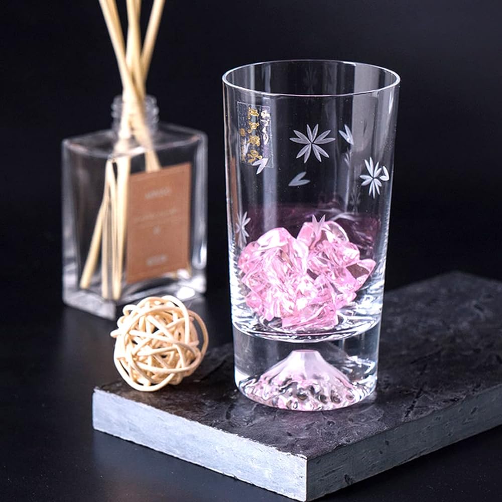 Fuji Glass, Tajima Glass, Mt. Fuji Mini Cherry Blossom Tumbler Glass, Sakura Kiriko Mini Souvenir Grand Prix, Edo Glass, Kiriko, Mt. Fuji Sea, Whiskey Glass, Rock Beer, Sake, Souvenir, Celebration,