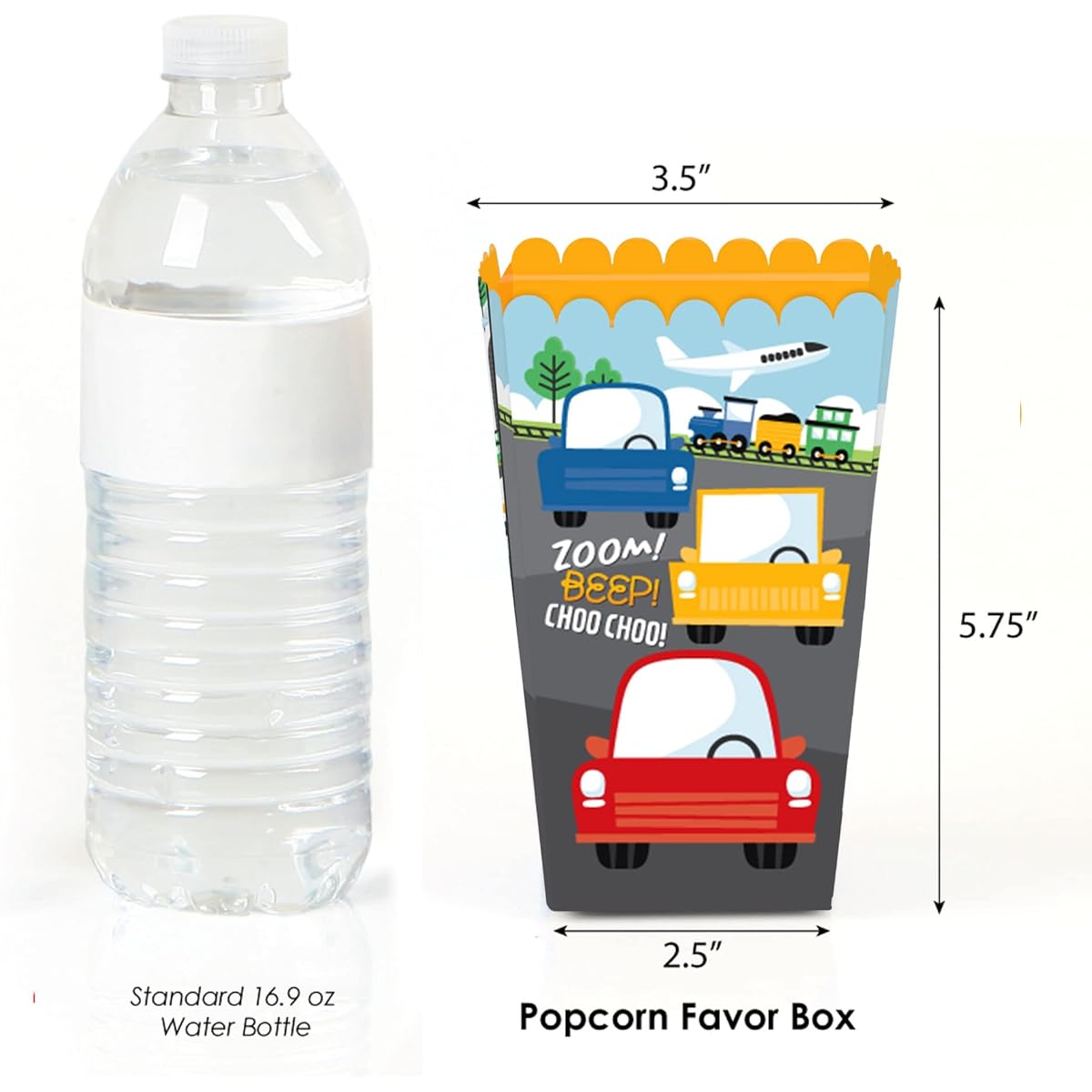Big Dot of Happiness Car Train Plane Transportation Birthday Party Favors Popcorn Treat Boxes, Set of 12