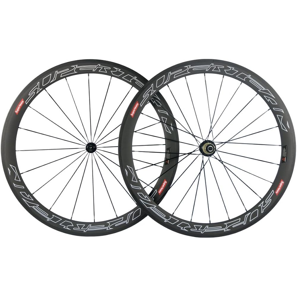 Windbrake Bike Hitachi Super Team 50mm Clincher Wheel Set 700c 23mm Road Bike Carbon Wheels (White Line) Gold 2 Go
