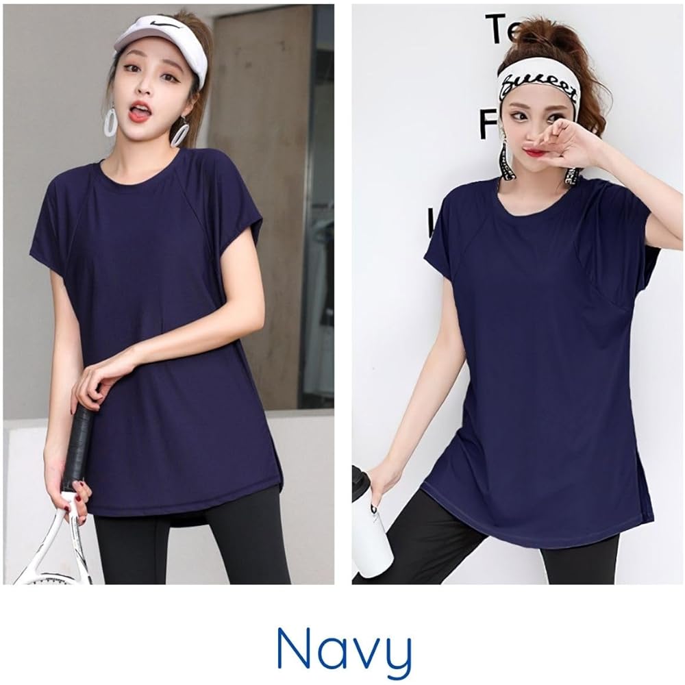 [VeroMan] Yoga Women's Tops, Body Covering T-Shirt, Long Length, Yoga Wear, Short Sleeve, Loose ppi-ssd026