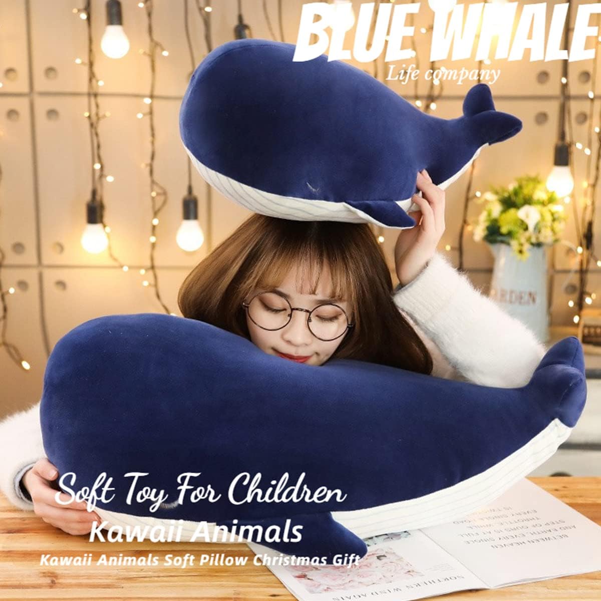 Giant Blue Whale Stuffed Animal Whale Plush Toy Soft Animal Pillow (45cm+25cm=17.7inch+9.87inch)