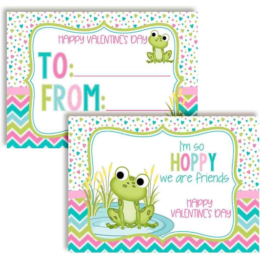 AmandaCreation So Happy We Are Friends Cute Frog Themed Valentine's Day Card - Gift for Friends and Classmates - 3.5" x 5" 30 Fill-In Cards - No Envelopes