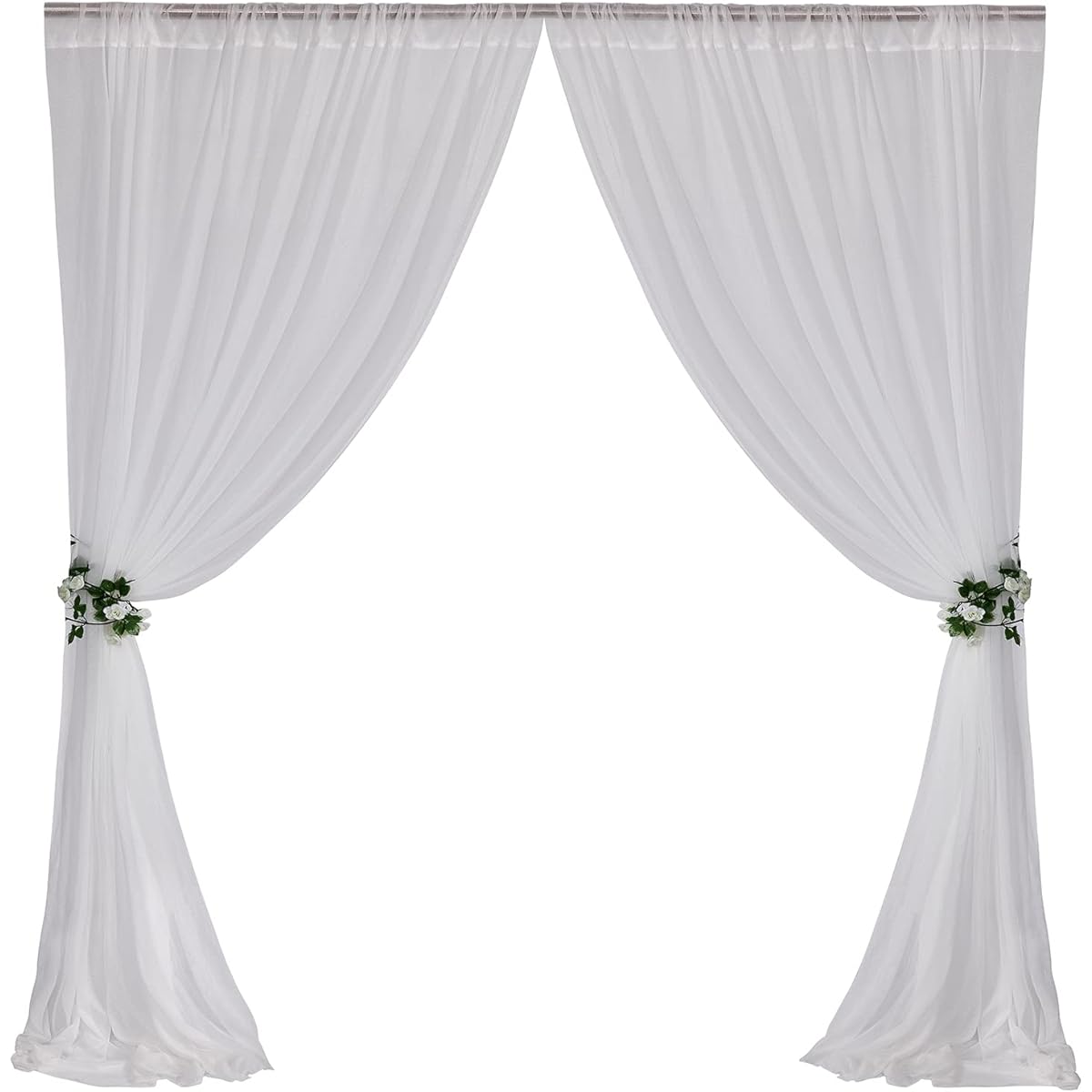 Hamsry 5ft x 8ft White Chiffon Sheer Backdrop Curtain Drape 2 Panels Wedding Party Photography Background Home Decoration Supplies