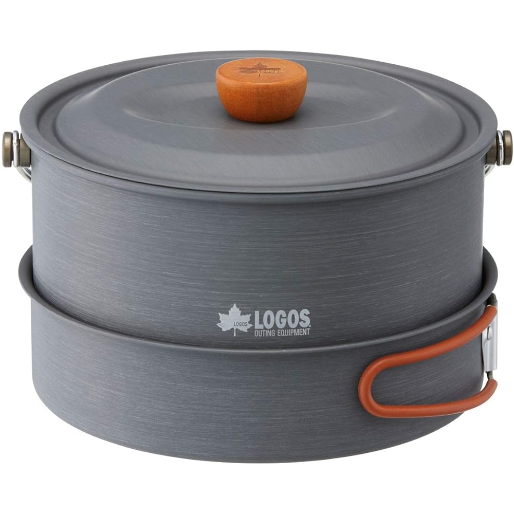 LOGOS Family Cooker Set 81210209 Gray Size: [Large pot] (approx.) width 22.5 x depth 20.7 x height 24 cm, [small pot] (approx.) width 28 x depth 18 x height 12 cm, [frying pan] (approx.) width 31.5 x depth 21.7 x height 5.5cm