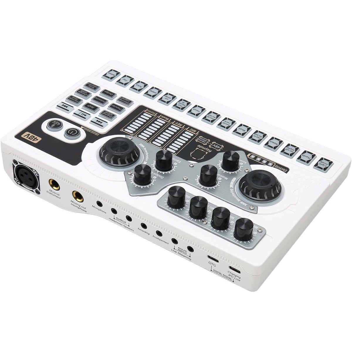Live Sound Card, Multi-Function Wireless Microphone Sound Card with RGB Light, Noise Reduction Voice Changer Sound Mixer Board for Broadcast Karaoke. (White)