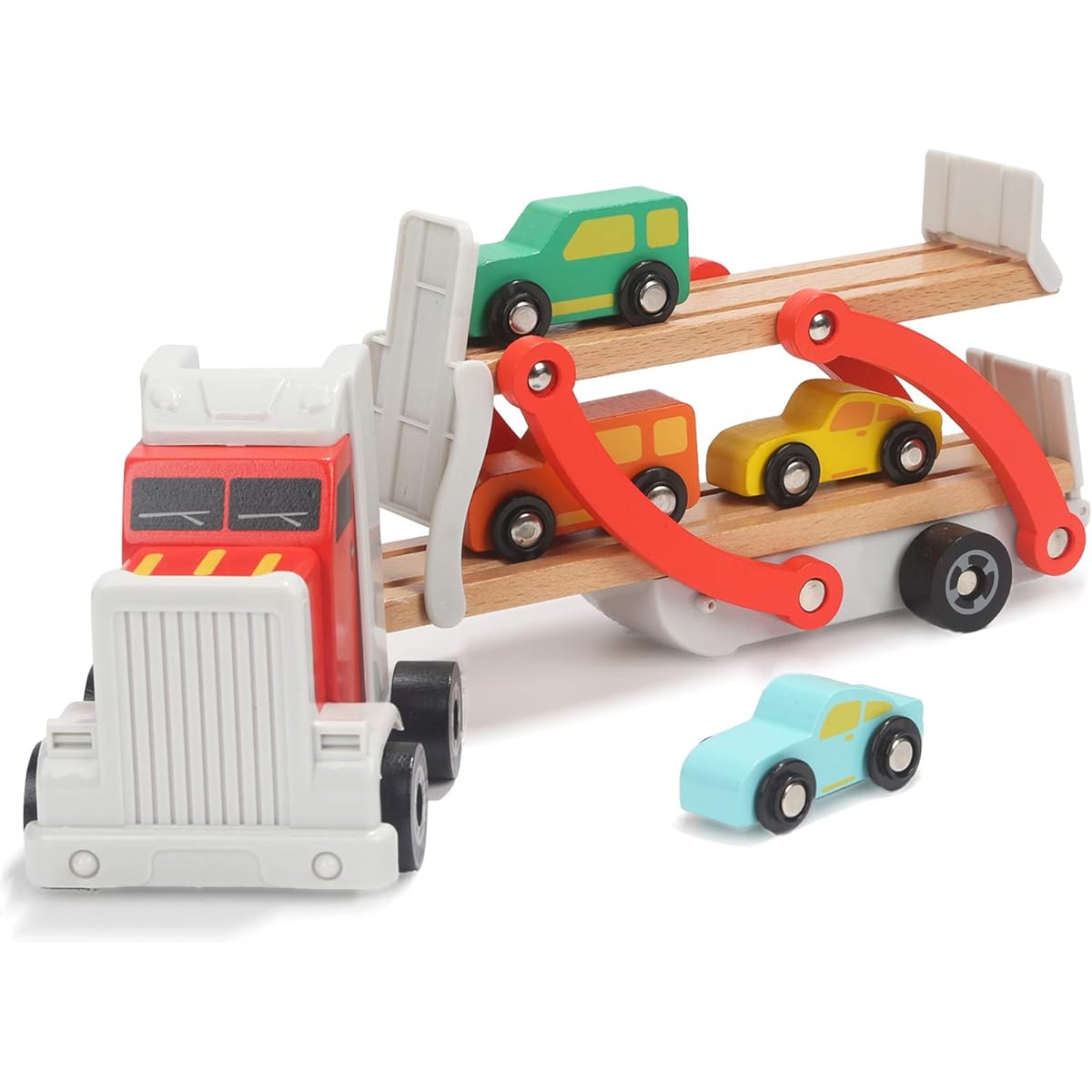 TOP BRIGHT Truck Car Toy Wooden Toy Construction Vehicle Gift for Boys and Girls 4 Mini Car Set Toy Wooden Toy Gift for 2-3 Year Olds Birthday