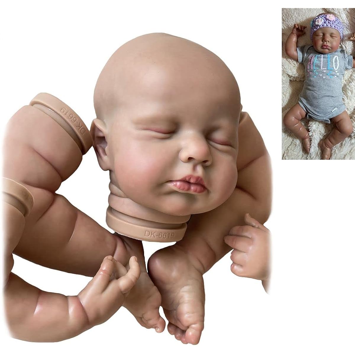 ACESTAR Reborn Doll Kit Already Painted 18-20 Inch Soft Simulation Silicone Vinyl Baby Doll Kit DIY Supplies # DK6619T Closed Eyes