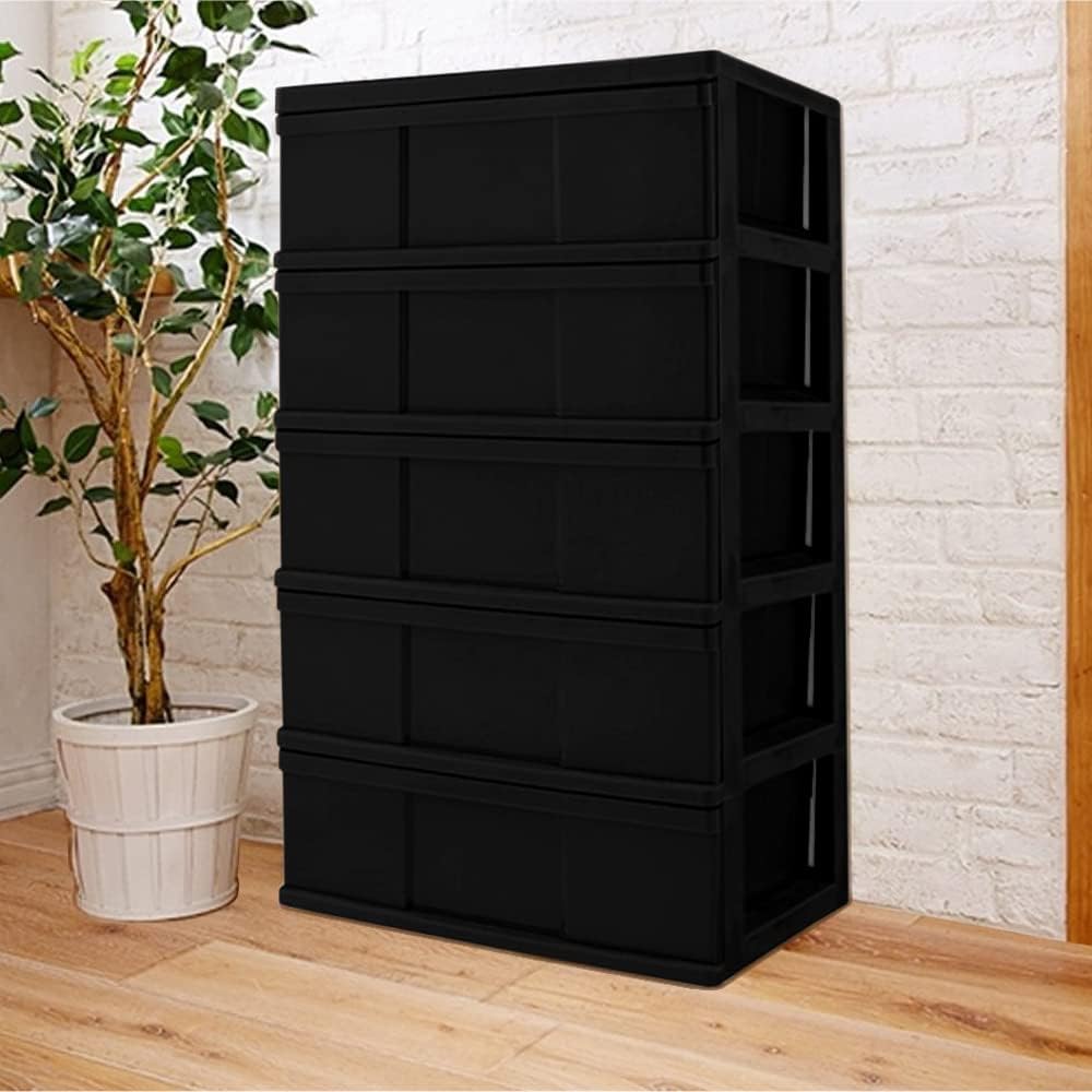 Wide Chest Drawer Storage Case 5 Drawers Made in Japan MJ-W5-1ABK (Super Black)