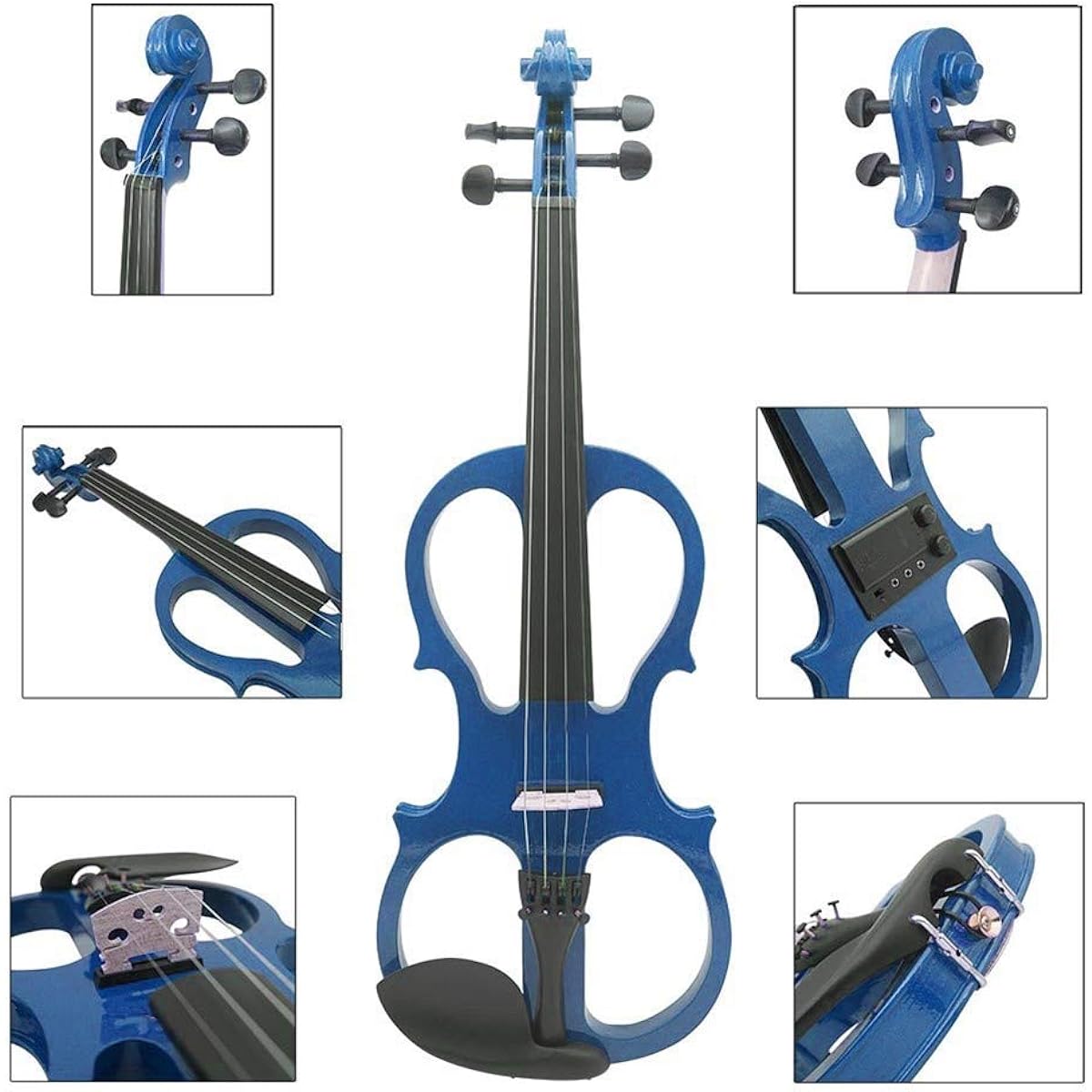 Violin Electric Acoustic Violin Fiddle with Violin Case Cover Bow for Musical Instrument Stringed Instrument Enthusiasts Beginners (Color : Blue)