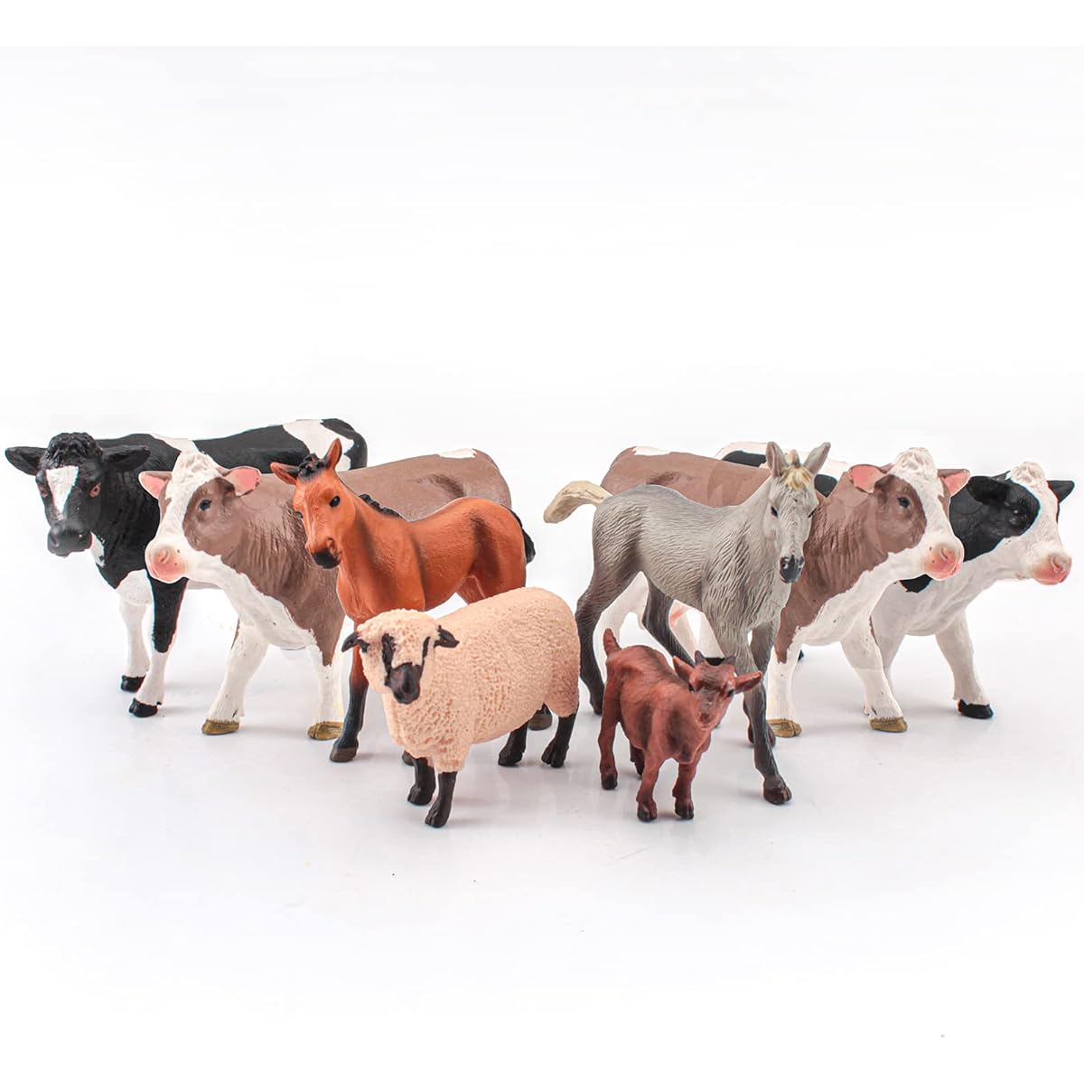 LC JoyCre Farm Animal Toys Playset Holstein Simmental Cow Figures for Toddlers Kids Goat Model Horse Figurines Birthday Party Collection 8pcs