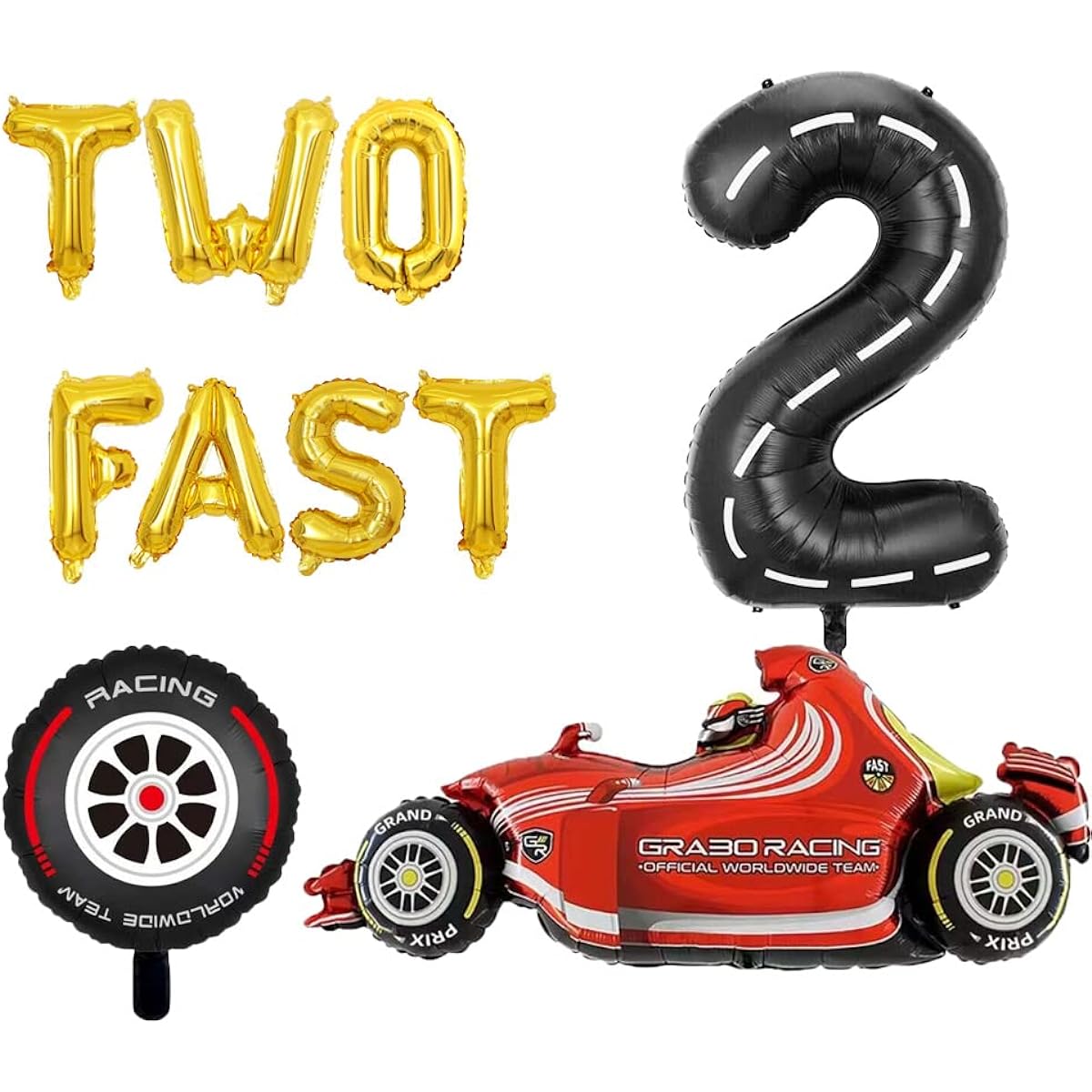 KUNGOON 2 Fast Birthday Banner Balloons, Race Car 2nd Birthday Background Banner Balloons, Gold 2nd Birthday Party Decorations and Supplies Sign.