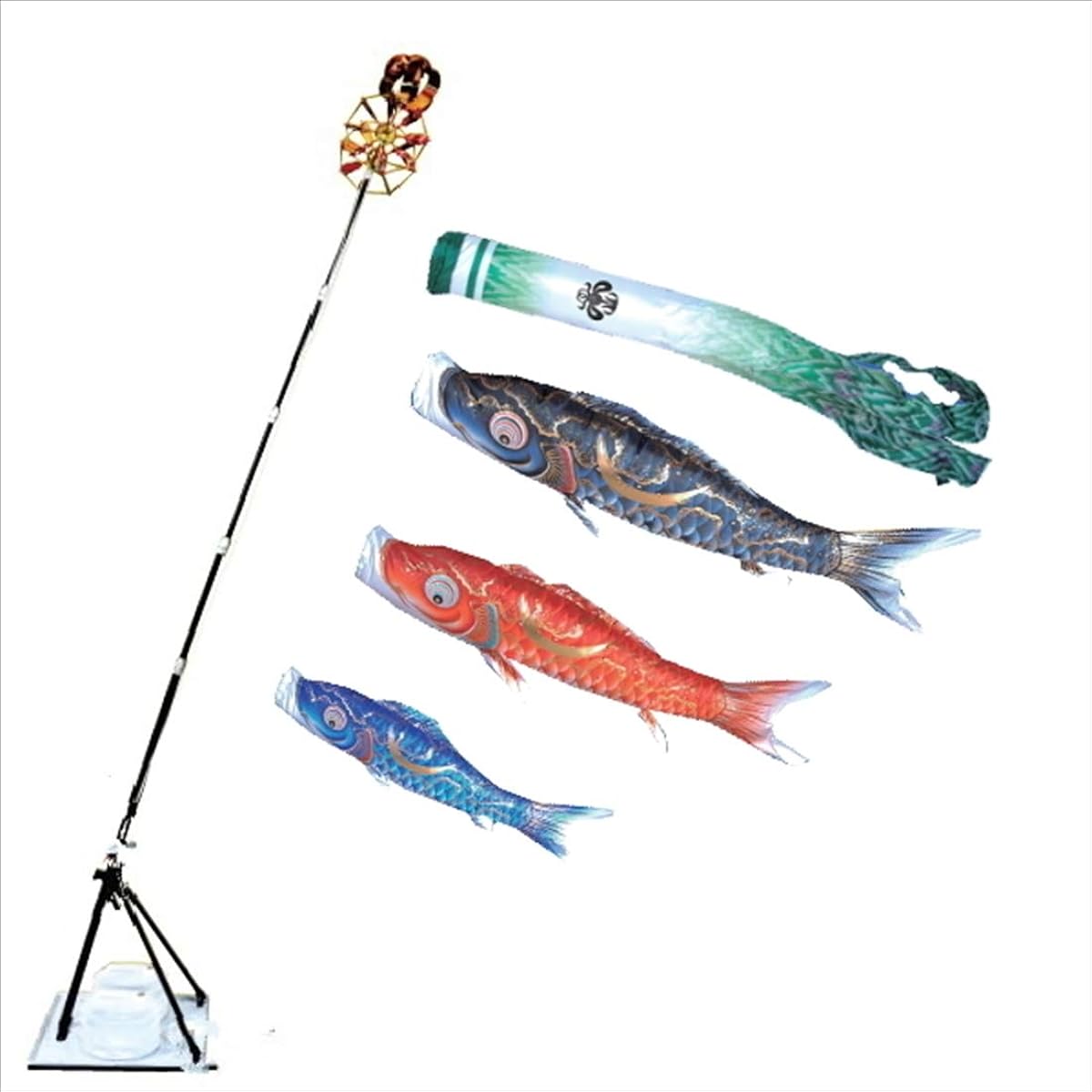 Tokunaga Koinobori Go 2m 3 Koi Premium Veranda Stand Set Water Bag Stand 116-910 Name and Family Crest Inserts Sold Separately