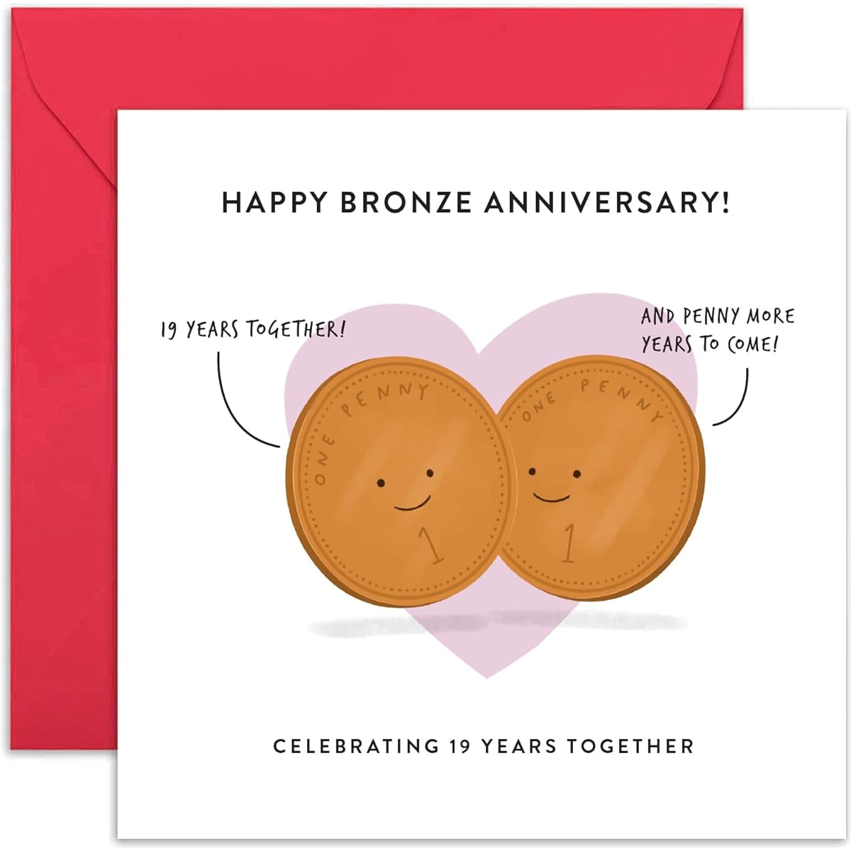 Old English Co. 19th Wedding Anniversary Card for Husband and Wife - Cute, Funny, Bronze Anniversary Greeting Card for Couples - 19th Anniversary Gift - Blank Inside