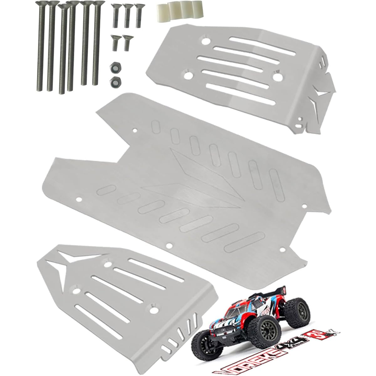 RCMYou Stainless Steel Front Center Rear Chassis Armor Skid Plate Set for 1/10 Arrma Vorteks 4x4 3S Blx 4WD RC Upgrade Parts Front Chassis & Center Chassis & Rear Chassis Hop Up Silver 2022 Upgrade