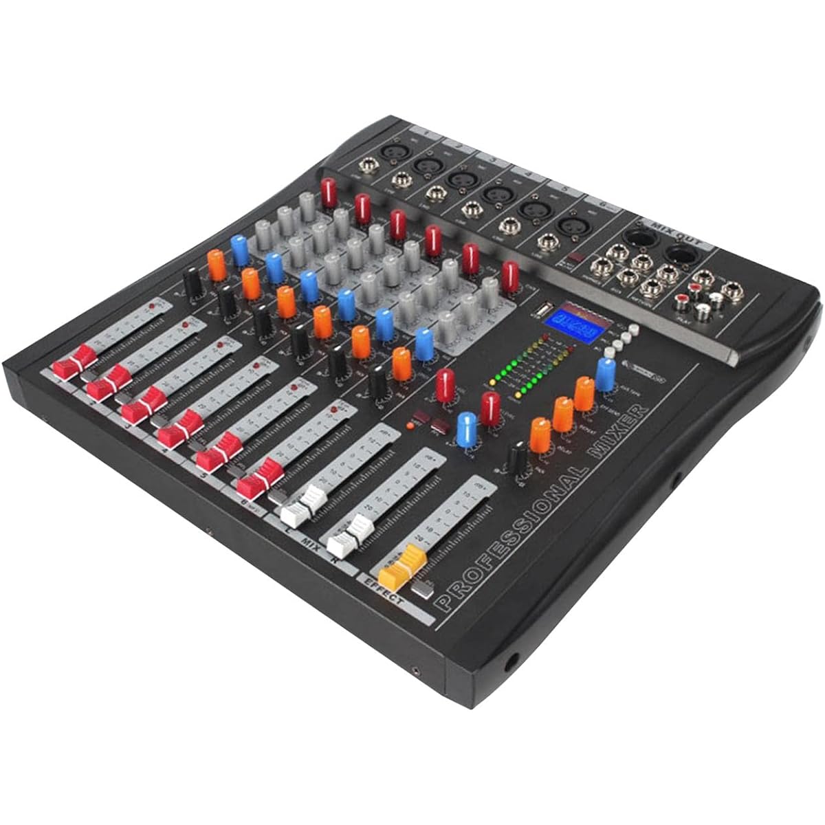 Oshhni 6 Channel Audio Mixer DJ Mixer 48V Power Supply USB Mixer. US 110V Portable