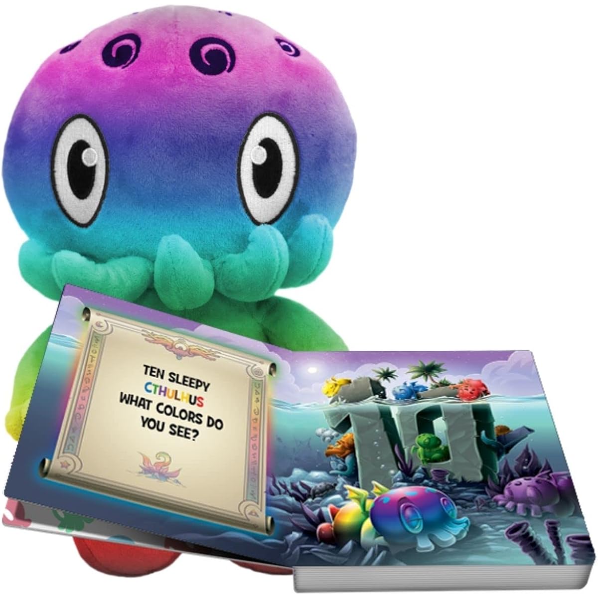 Counting Colors & Cthulhu Board Book & Rainbow C is Cthulhu Plush Set (Standard Plush, 12 inches)