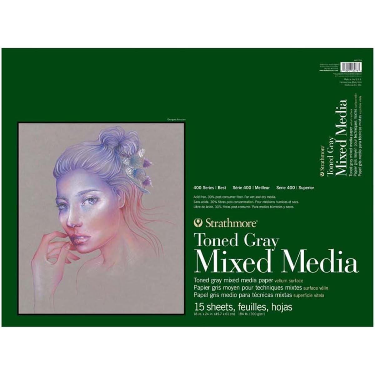 Strathmore 400 Series Tone Mixed Media Pad, Glue Bound, Pack of 15, 18" x 24", Grey, 462-318
