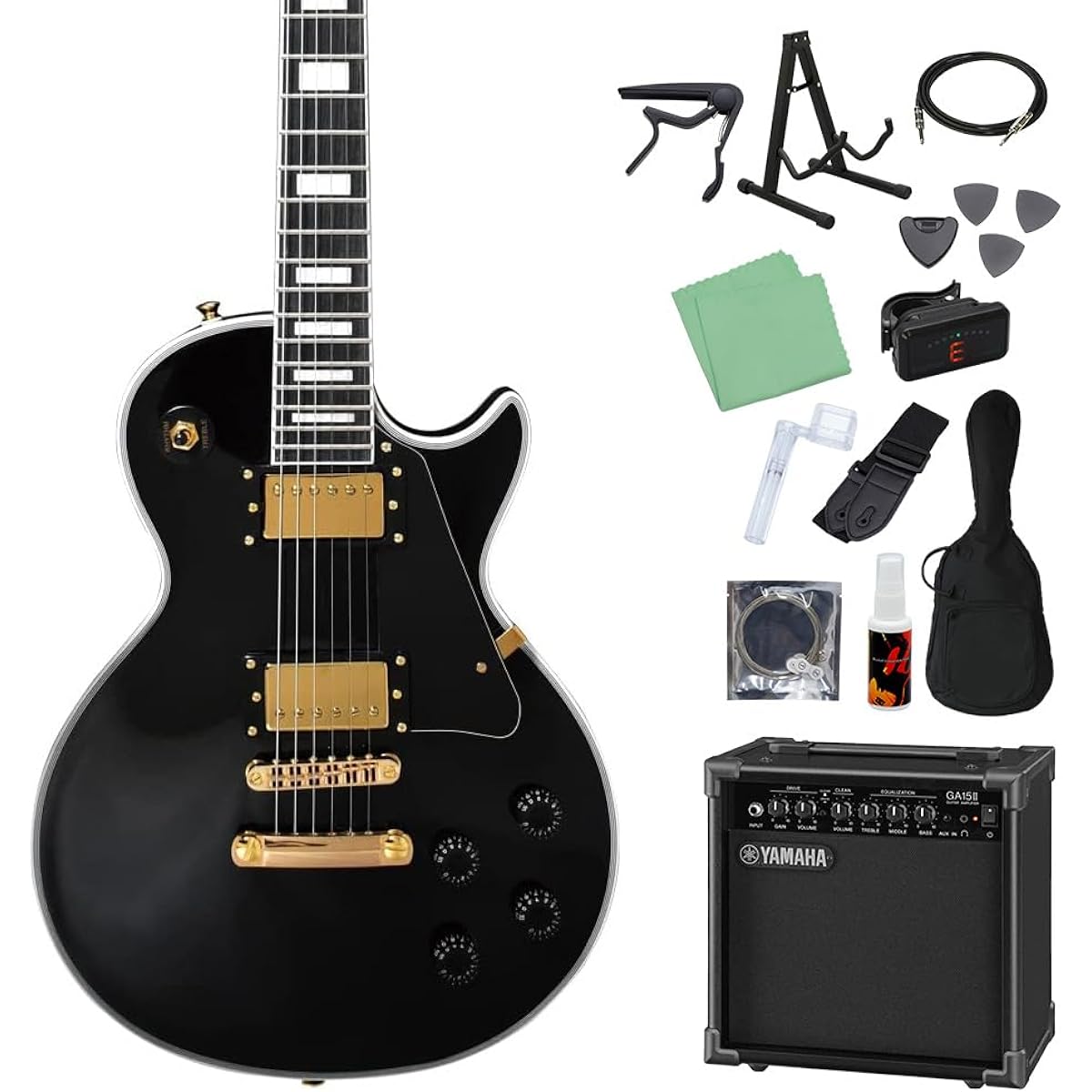Photogenic LP-300C BK Electric Guitar Beginner 14-piece Set [Includes GA15II] Les Paul Custom Type Black Photogenic