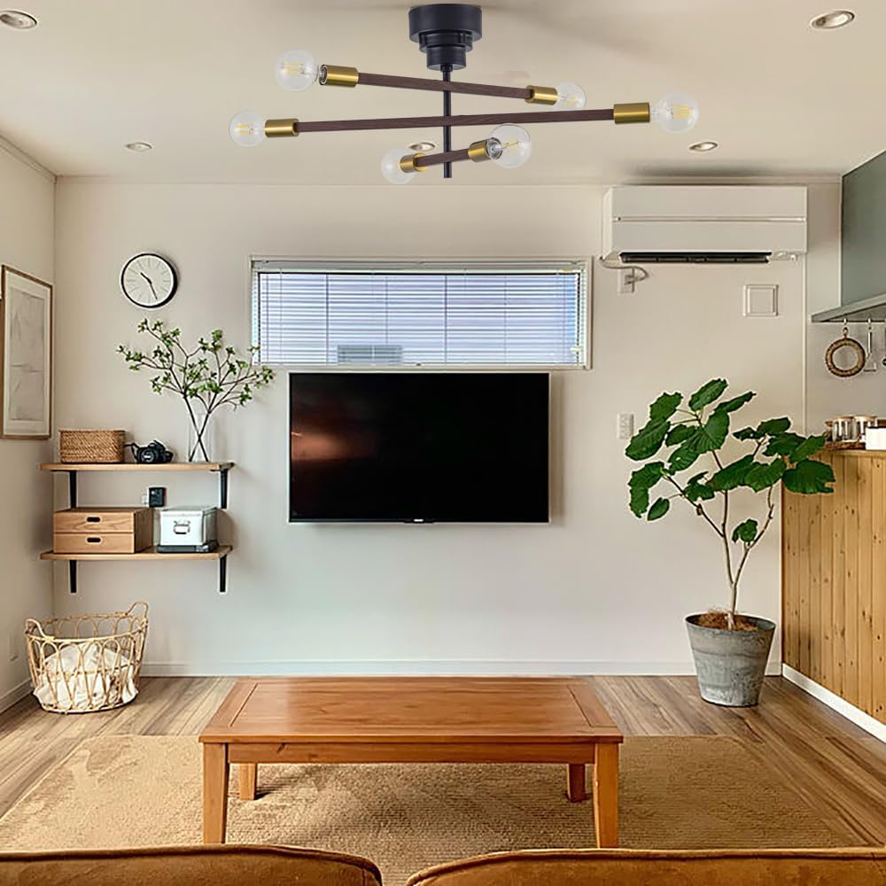 Ceiling Light Stylish Scandinavian 6 Lights LED Living Room Dining Bedroom Cafe Retro Antique Black Ceiling Light CEI-004-JP