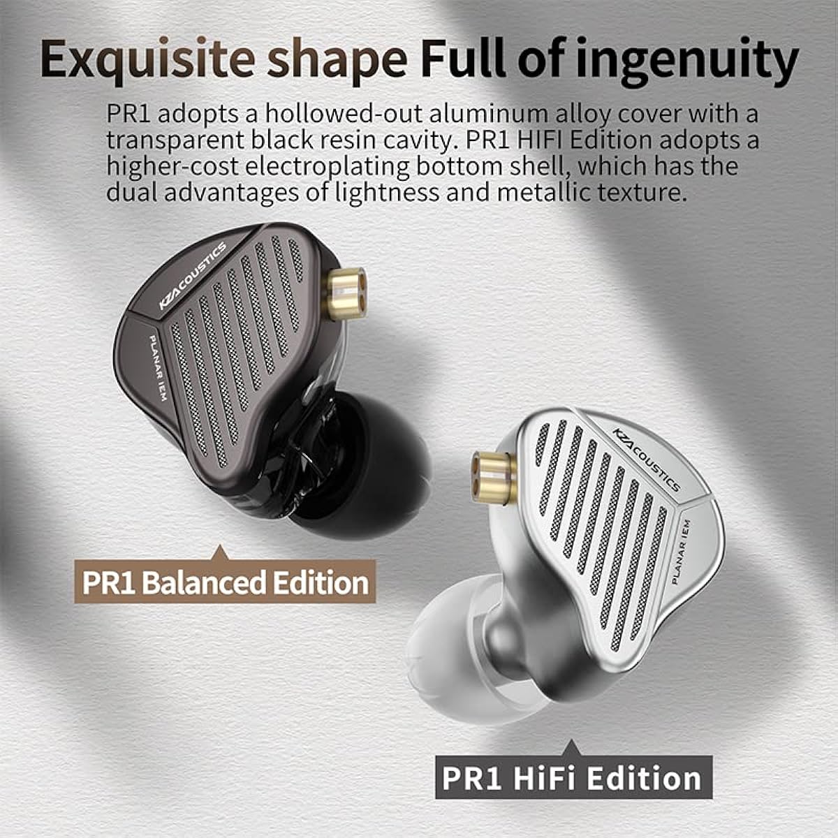 Linsoul KZ PR1 13.2mm Planar Diaphragm Driver HiFi In-Ear Monitor IEM Detachable 2 Pin OFC Silver Plated Cable Microphone for Audiophile/Studio/Musician Silver No Microphone