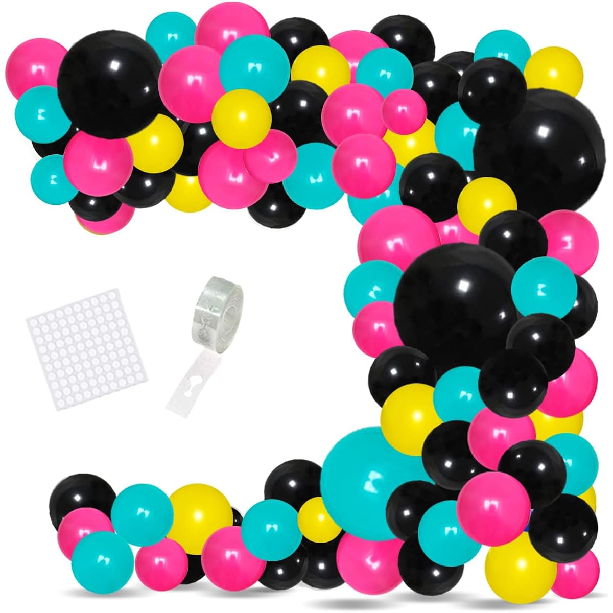 Rose Red Black Teal Blue Balloon Garland Arch Kit 90S 80S Party Supplies 122 Pieces Hot Pink Turquoise Blue Yellow Balloons Tik Musik Tok Disco Hip Hop Video Game Birthday Party Background Decoration