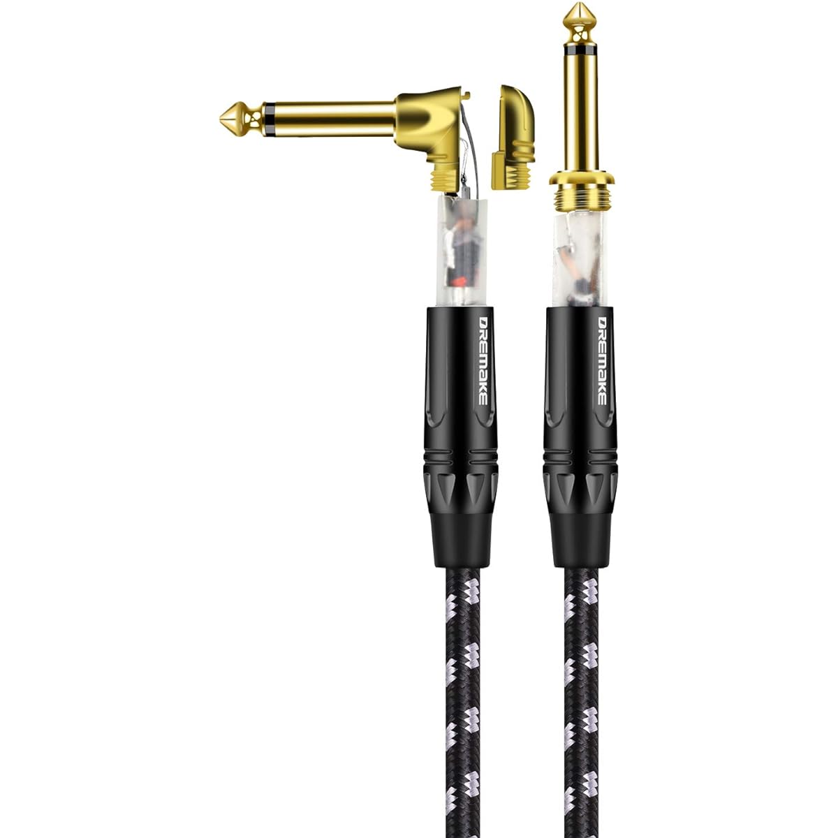 DREMAKE Straight to Light Angel Patch Cable Black/White Tweed 1/4" Cable 1/4" (6.3mm) for Guitar Amplifier 15' Acoustic Guitar Keyboard