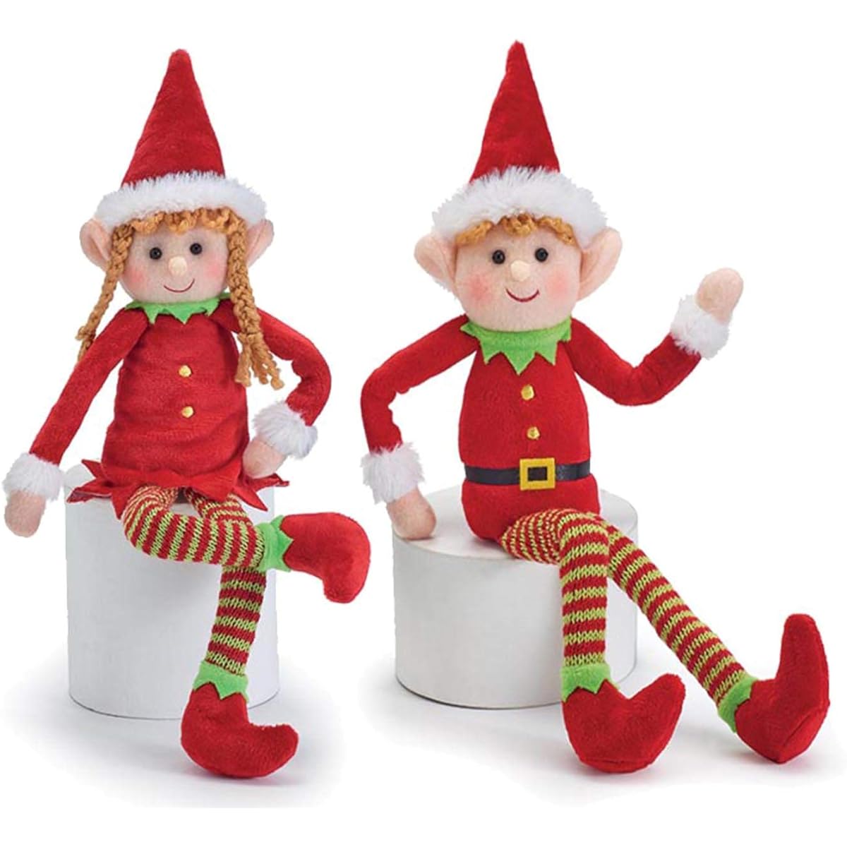 Poseable Plush Elf and Girl Elf Set with Bendable Arms and Legs Fun Christmas Decoration