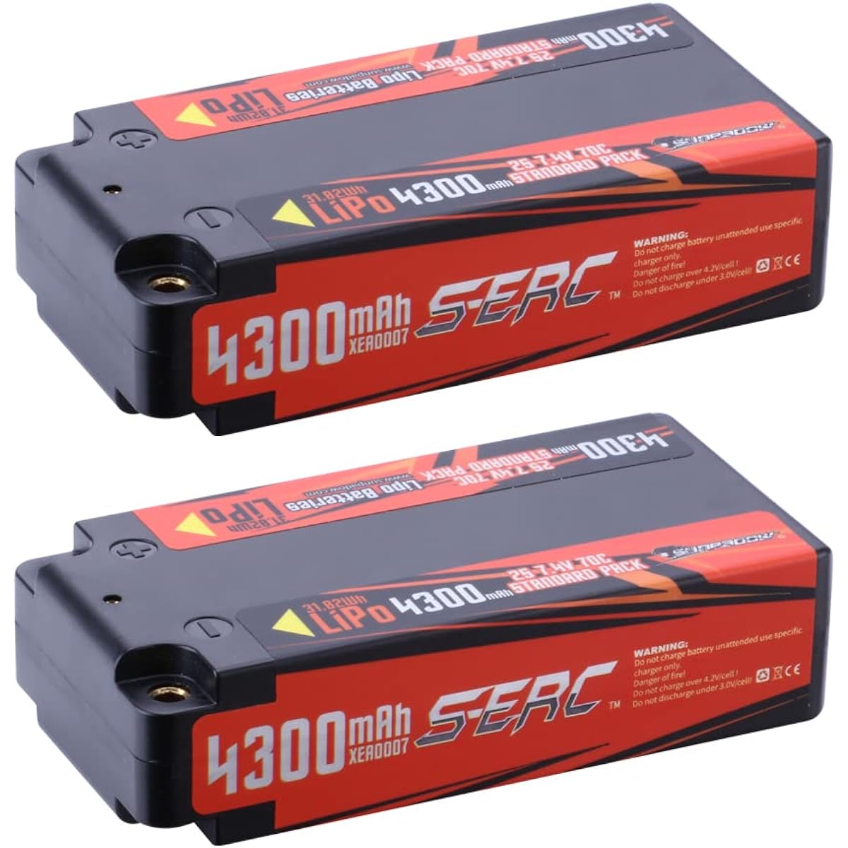 SUNPADOW 2S 7.4V Mini Lithium Battery 4300mah Hard Case 4mm Jack Plug Suitable for Various RC Remote Control Car Models (2 Count)