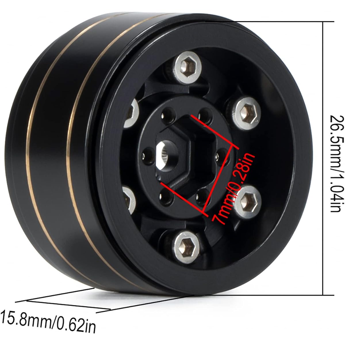 SCX24 Brass 1.0 Beadlock Wheels, 4pcs Brass Wheel Rims for 1/24 1/18 RC Crawler SCX24 TRX4M Bronco Defender FCX24 SCX24 Upgrade