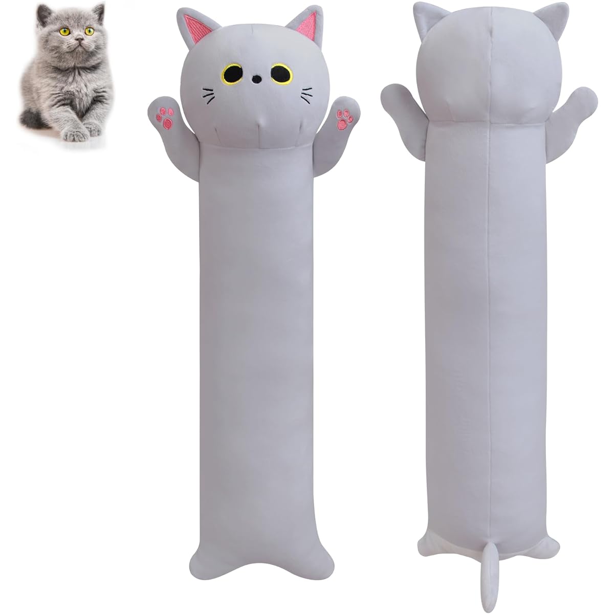 Long Cat Plush Body Pillow 21 Inches Length Cat Stuffed Toy Soft Long Cat Stuffed Gray Long Cat Throw Pillow Doll Cute Stuffed Animal Cat Toy Birthday Christmas Kids Gift Home Car Decoration