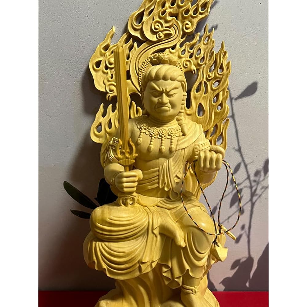 Wooden Carved Buddha Statue [Fudo Myoo Seated Statue] Shingon Sect Side Buddha (Born in the Year of the Rooster) High-quality wood carving made of cypress wood ◆Twelve Zodiac Guardians to protect against evil spirits/Guardian Buddha (Height 16cm)