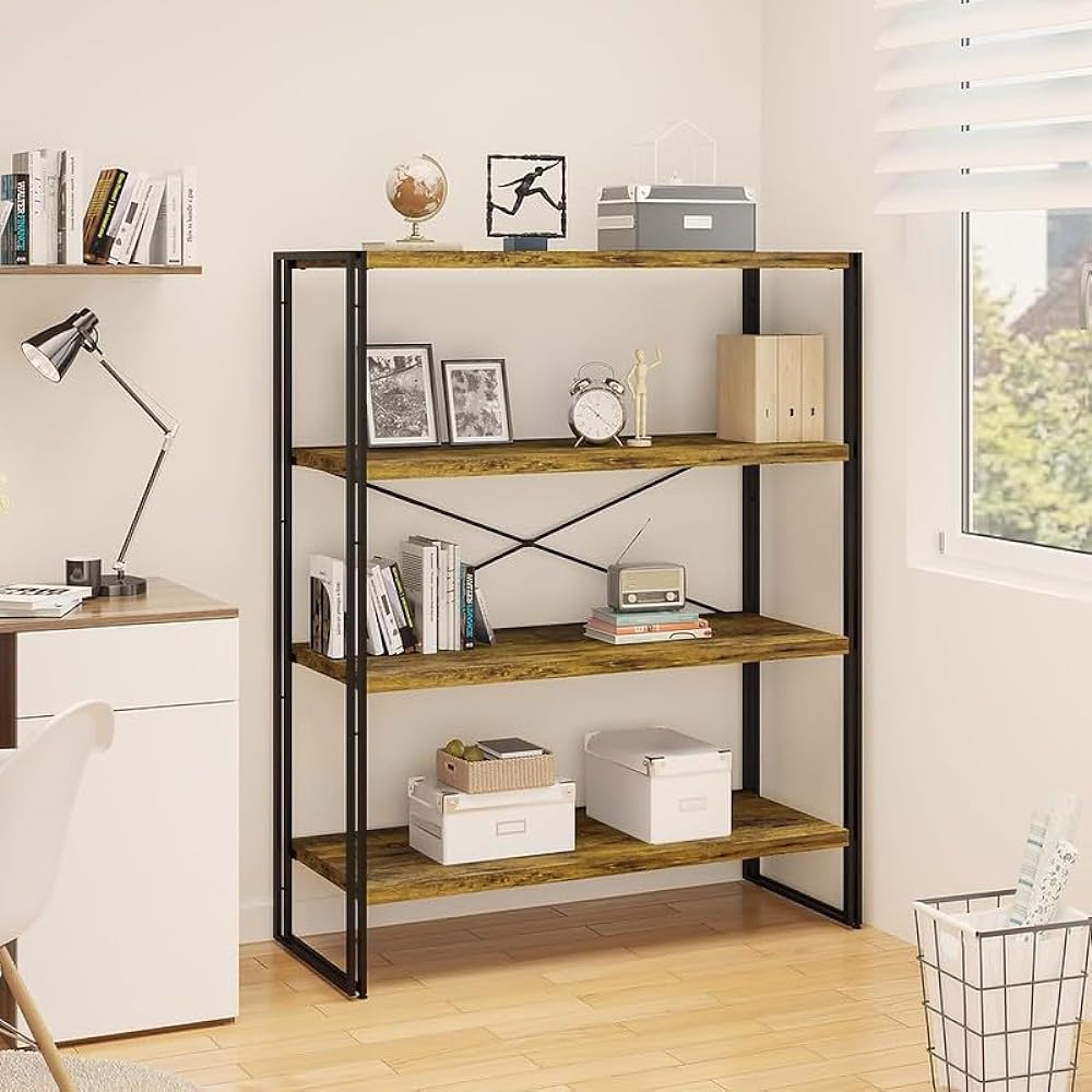 KIBOU KAI Rack Open Shelf Width 80 x Depth 40 x Height 90cm 3 Tiers Stylish Rack Shelf Bookshelf Storage Rack Wooden Wood Grain Open Rack Display Assembly Brown